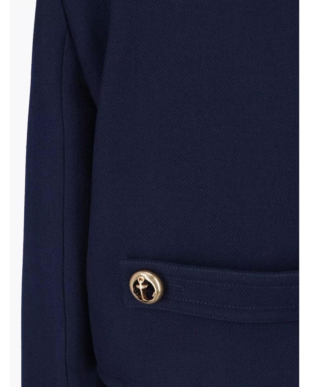 Balenciaga Blue Wool Textured Cropped Double-Breasted Peacoat