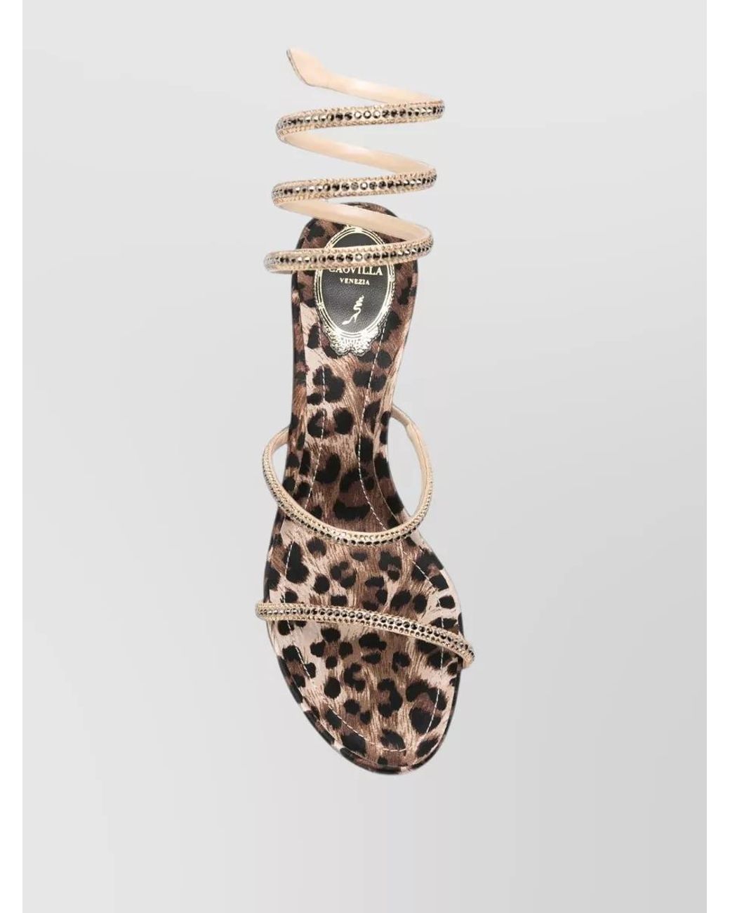 Rene Caovilla White Crystal-Embellished Leopard-Print Satin Sandals
