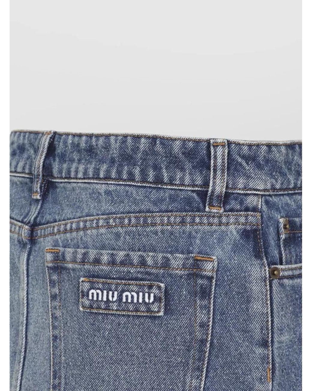 Miu Miu Blue Denim Frayed Hem Mini Skirt