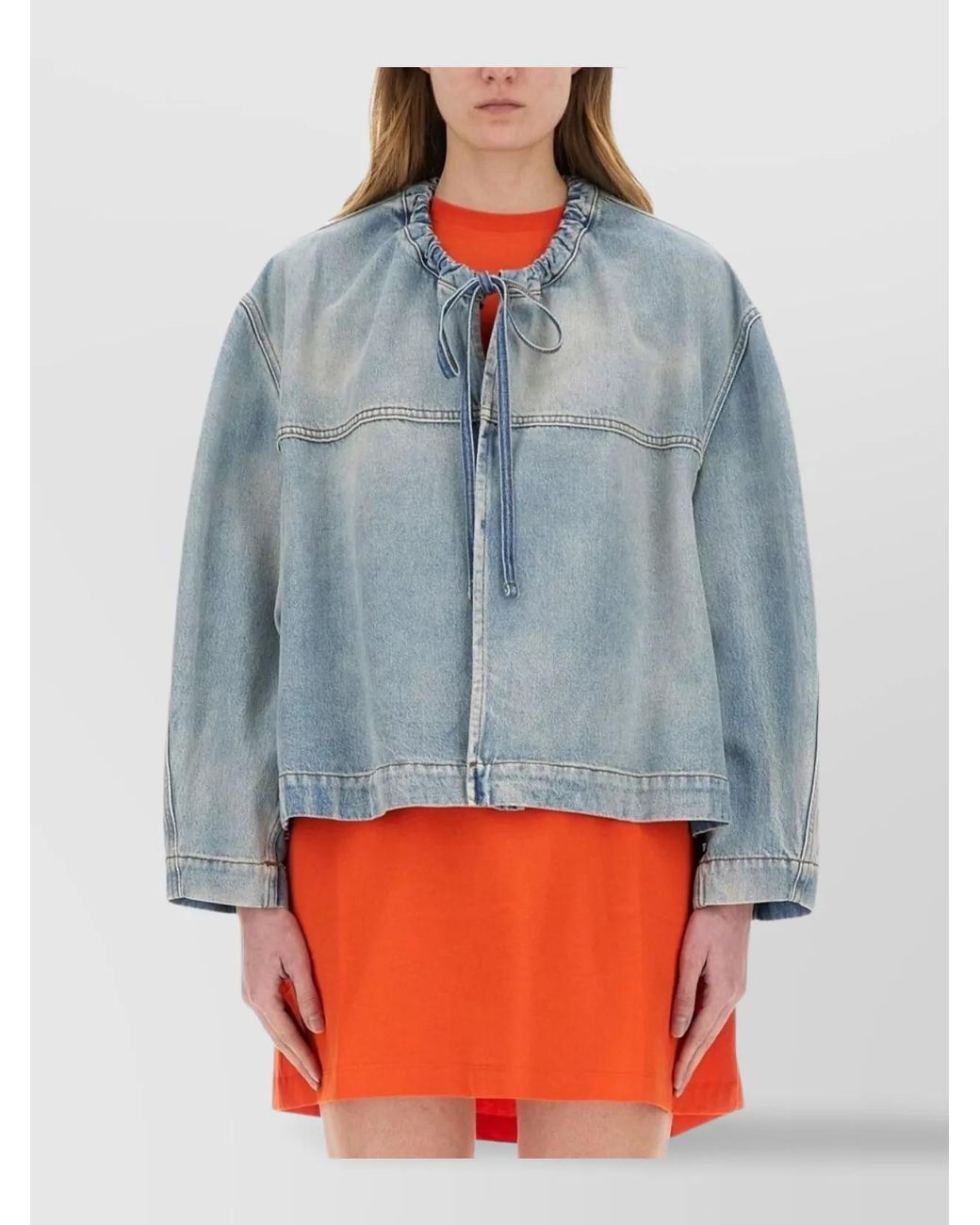 MSGM Blue Denim Oversized Cropped Jacket