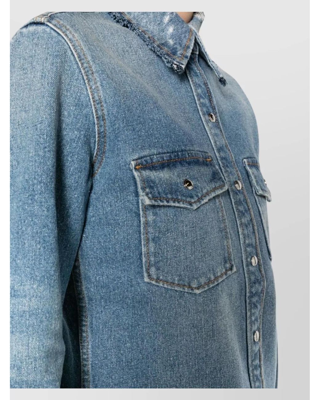 Chloé Blue Denim Fringed Long-Sleeve Shirt