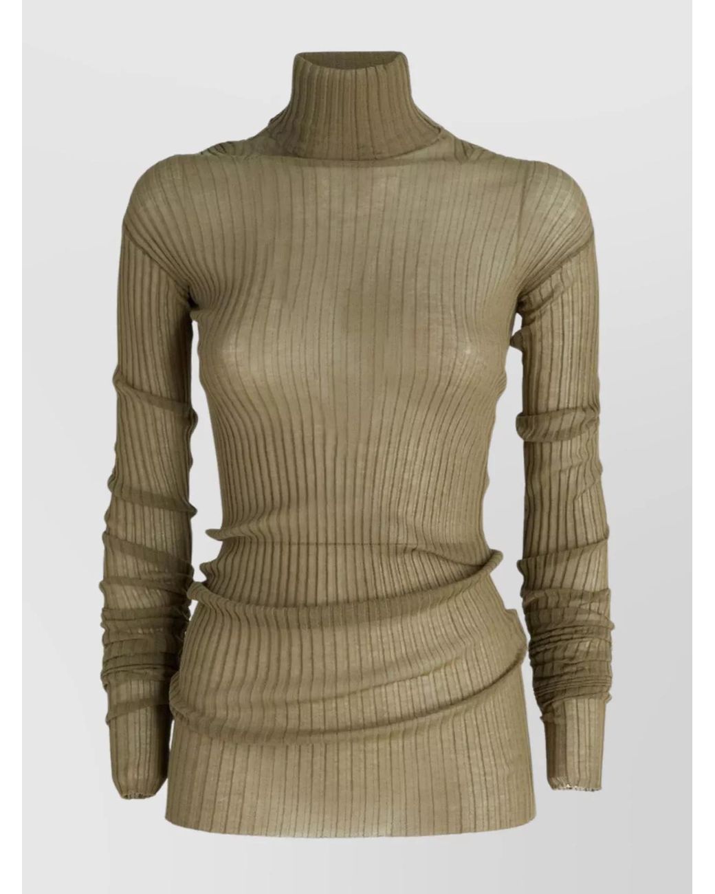 Quira Green Ribbed Cutout High Neck Knitted Top
