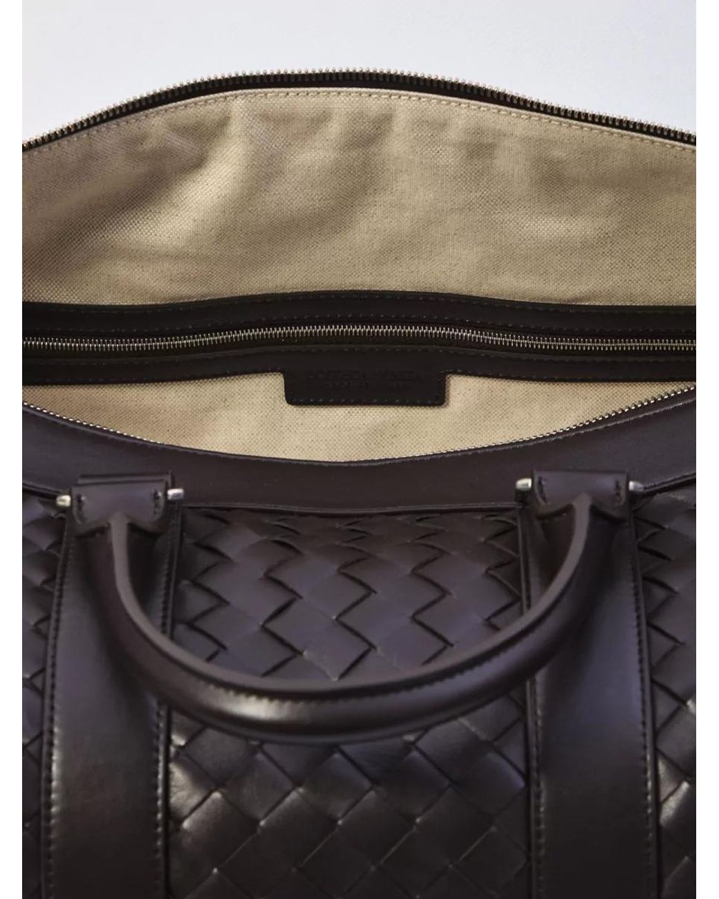 Bottega Veneta Black Leather Intrecciato Duffle Bag for men
