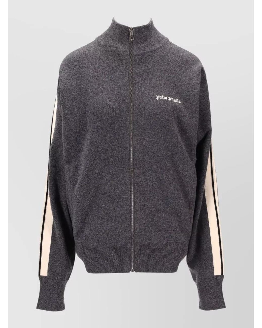 Palm Angels Gray Cashmere Wool Logo-Intarsia Zip-Up Track Jacket