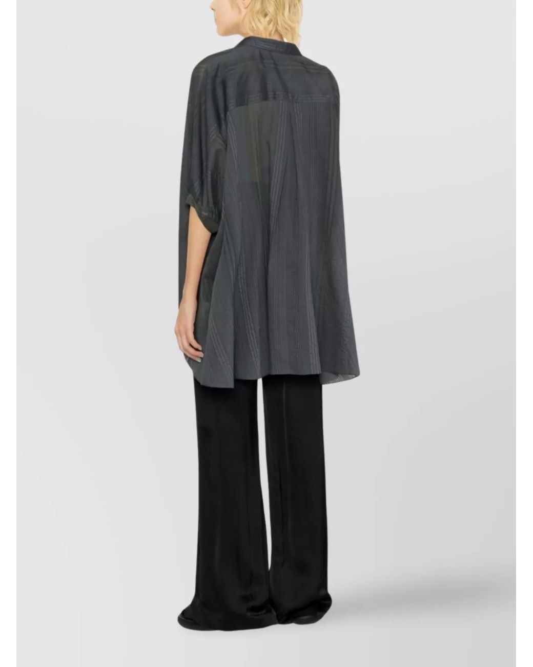 Brunello Cucinelli Gray Striped Draped Silk Cotton Shirt