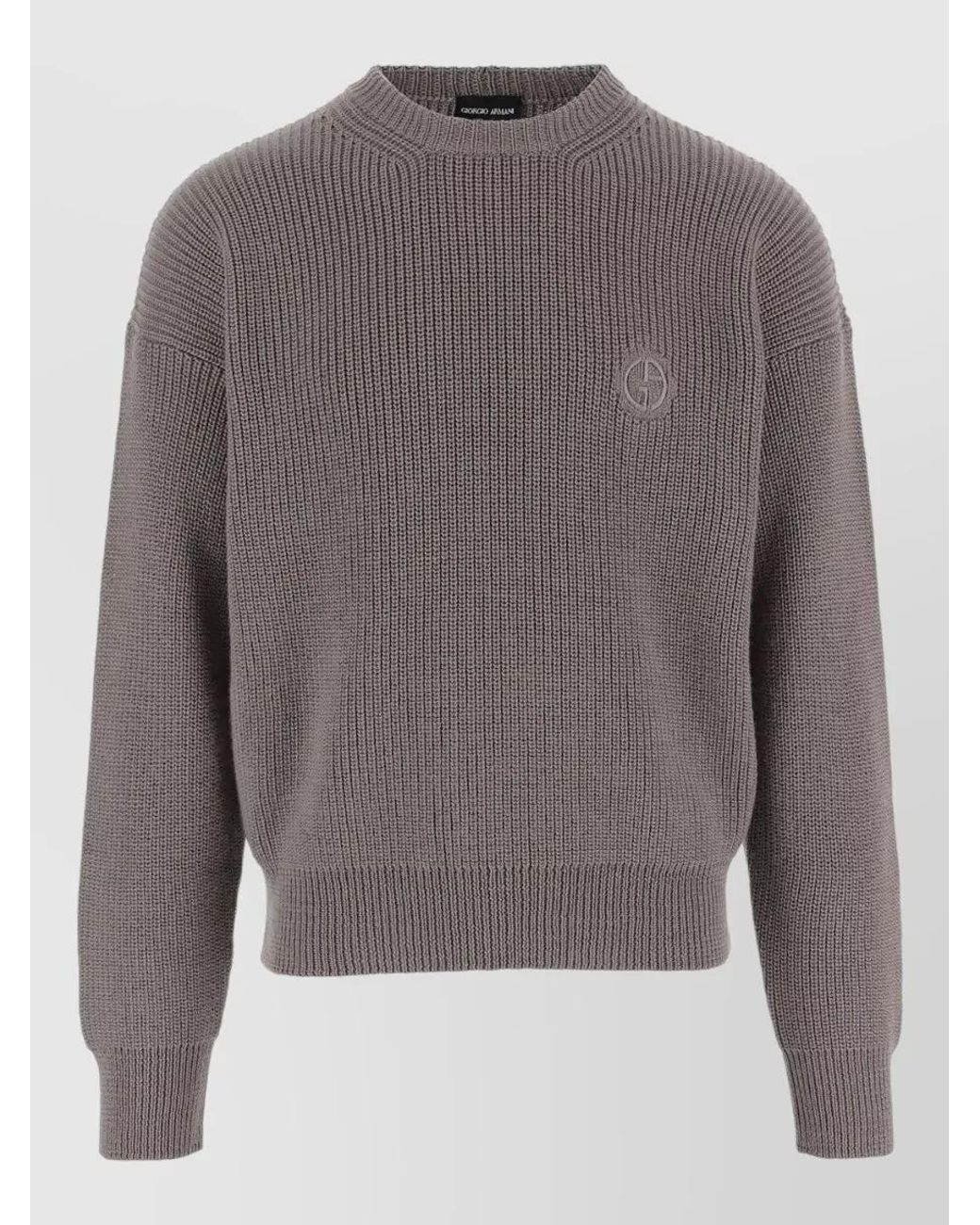 Giorgio Armani Gray Ribbed Wool Crew Neck Jumper for men