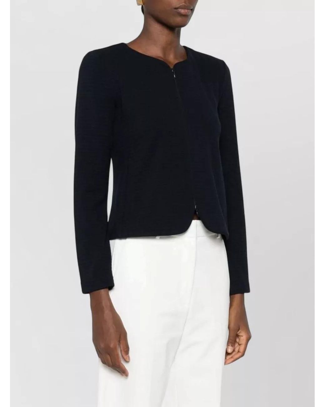 Emporio Armani Black Textured Round Neck Long-Sleeve Cardigan