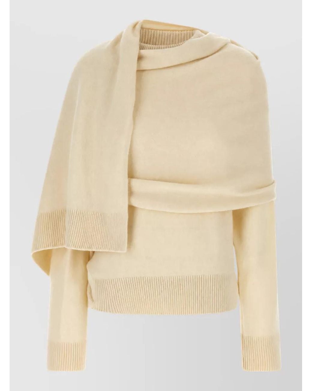 ARMARIUM Natural Cashmere Wool Draped Scarf-Effect Relaxed-Fit Sweater