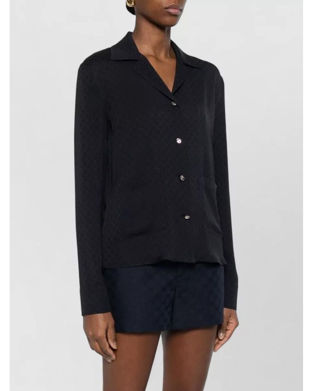 Gucci Black Silk Blend Long Sleeve Shirt