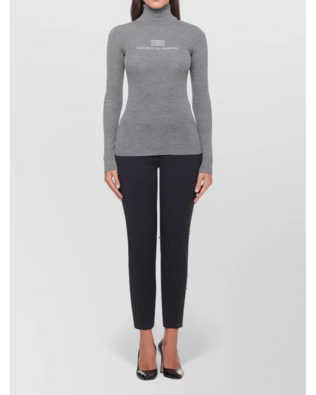 Elisabetta Franchi Gray Ribbed Wool High Neck Sweater