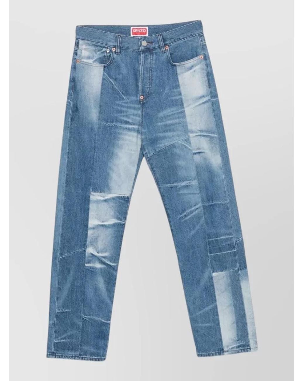 KENZO Blue Patchwork Straight-Leg Jeans for men