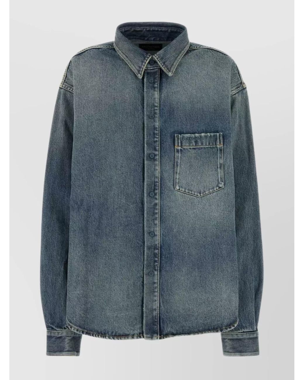 Balenciaga Blue Denim Shirt With Chest Pocket And Long Sleeves