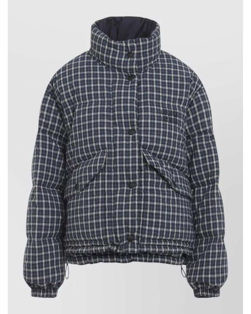 Miu Miu Blue Reversible Checked Down Puffer Jacket