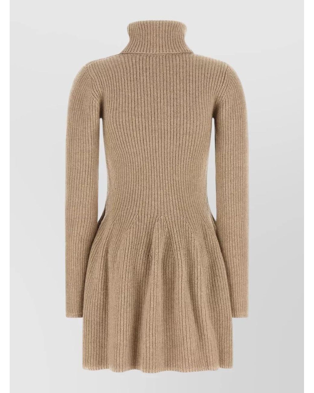 Magda Butrym Natural Cashmere Ribbed Turtleneck Long-Sleeve Mini Dress