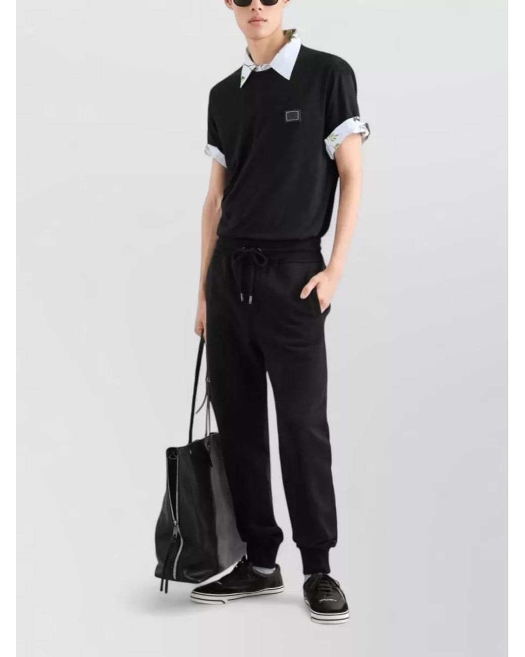 Dolce & Gabbana Black Leather Patch T-Shirt for men