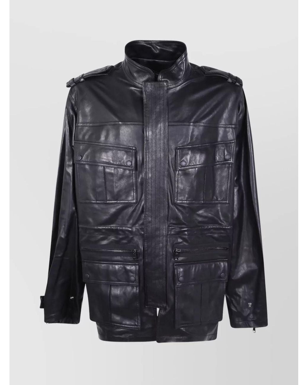 Balmain Black Lamb Leather Mid-Length Parka for men