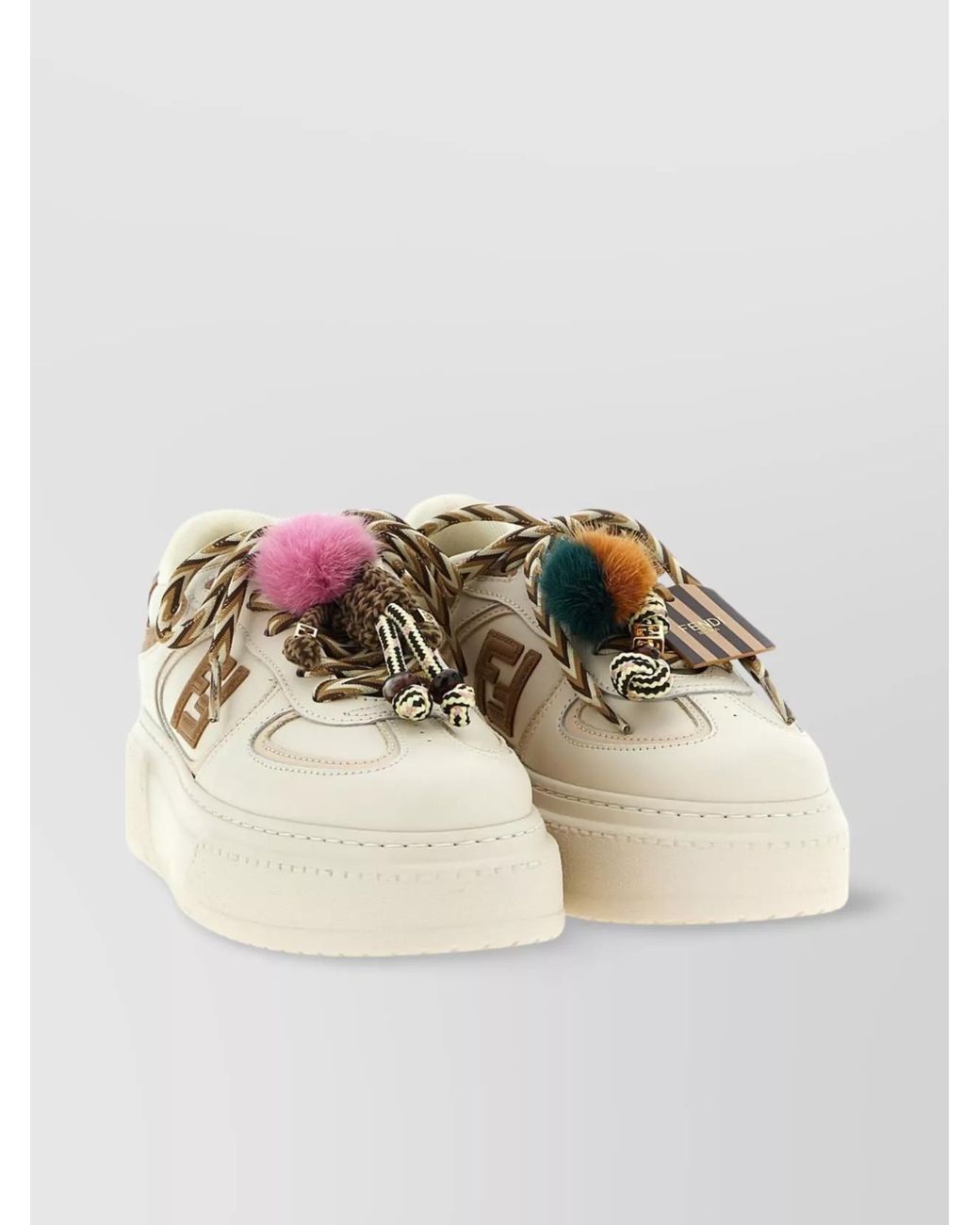 Fendi Natural Calf Leather Platform Low-Top Sneakers