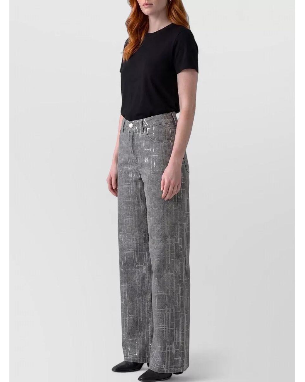 FEDERICA TOSI Gray Sequined Mid-Rise Wide-Leg Denim Jeans