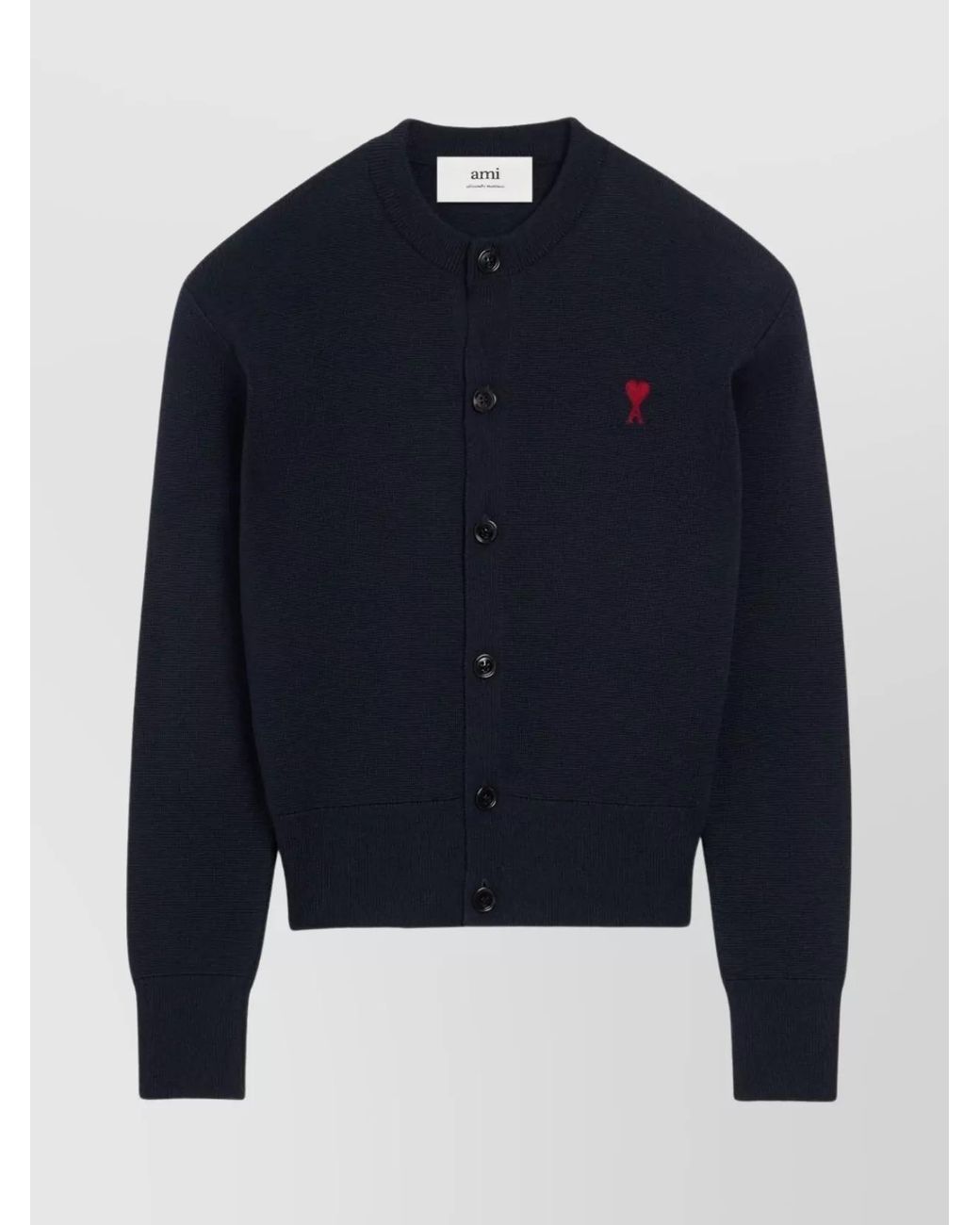 AMI Blue Wool Ribbed Knit Buttoned Cardigan