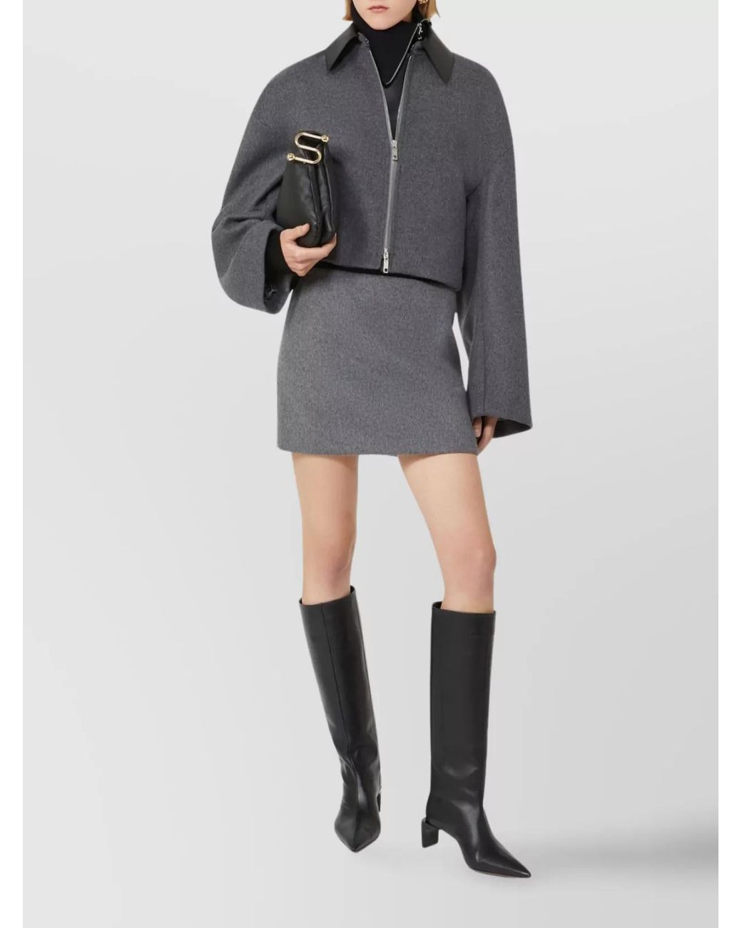 Sportmax Gray Virgin Wool Cropped Boxy Jacket