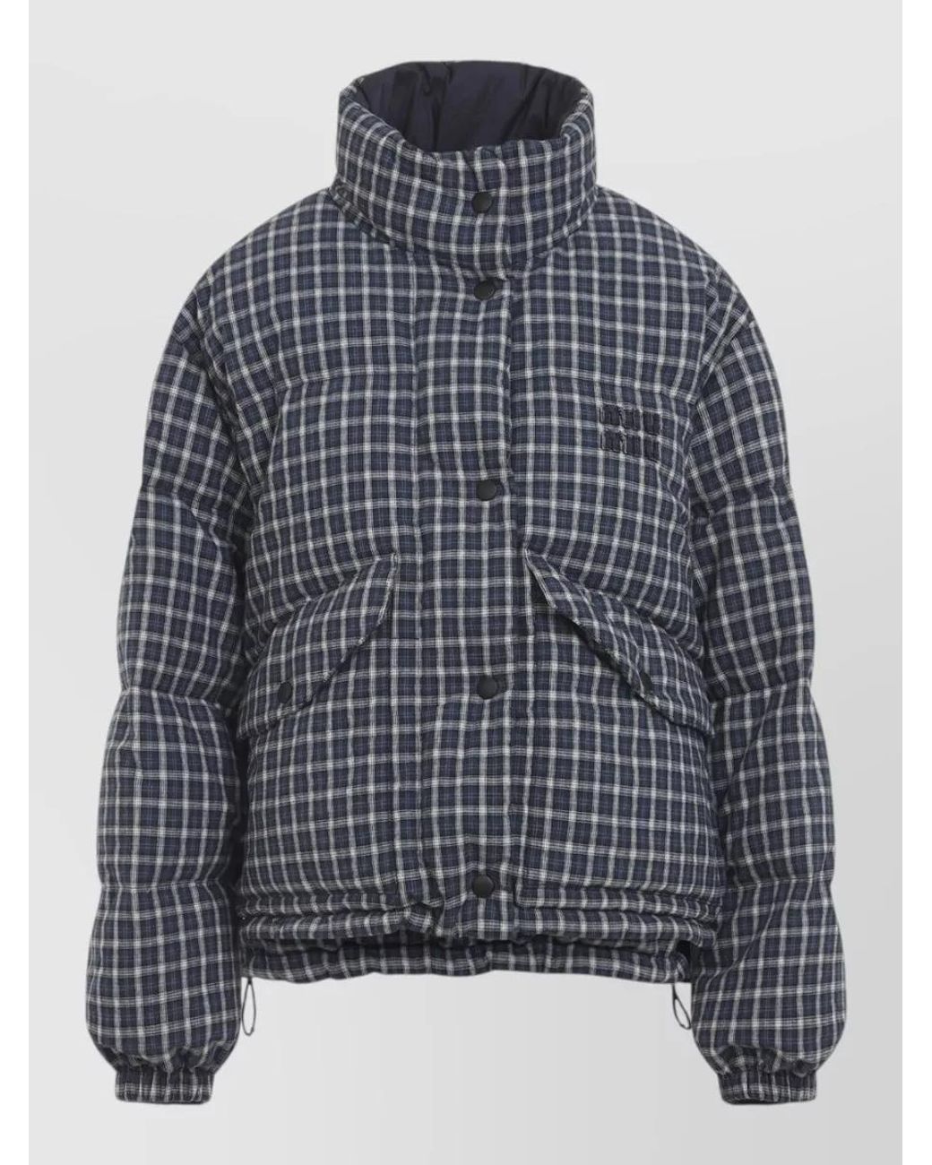 Miu Miu Blue Reversible Checked Down Puffer Jacket