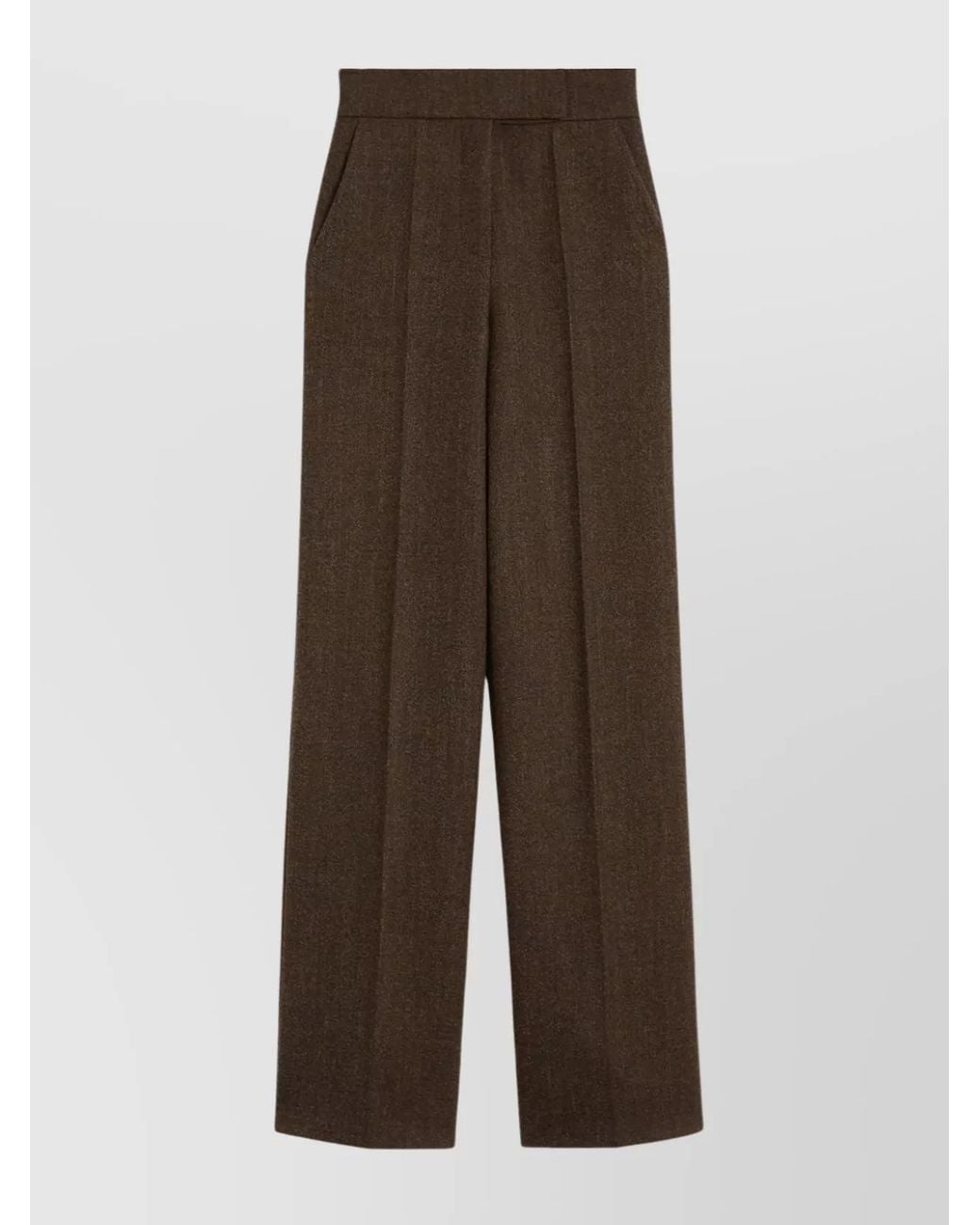 Max Mara Brown Virgin Wool High-Rise Wide-Leg Trousers