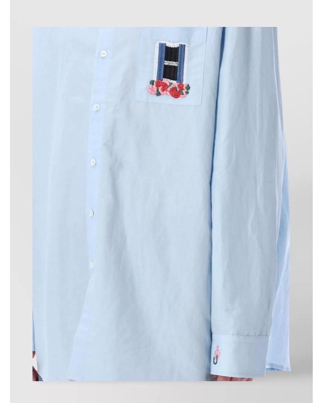 J.W. Anderson Blue Linen Blend Embroidered Long-Sleeve Shirt for men