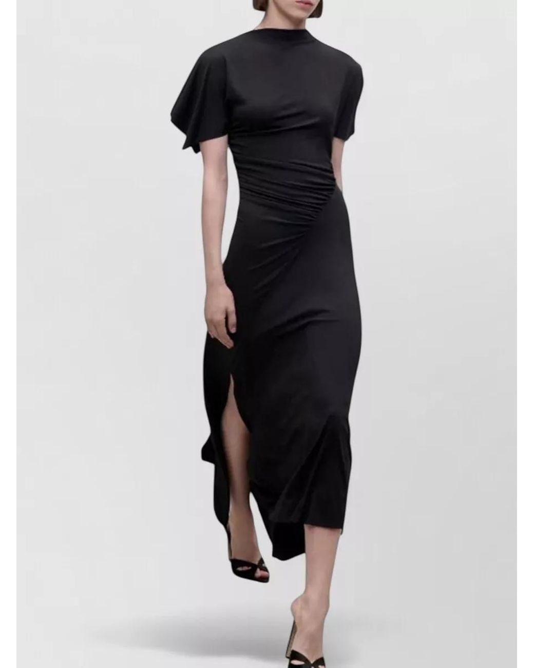 Victoria Beckham Black Draped Asymmetric Midi Dress