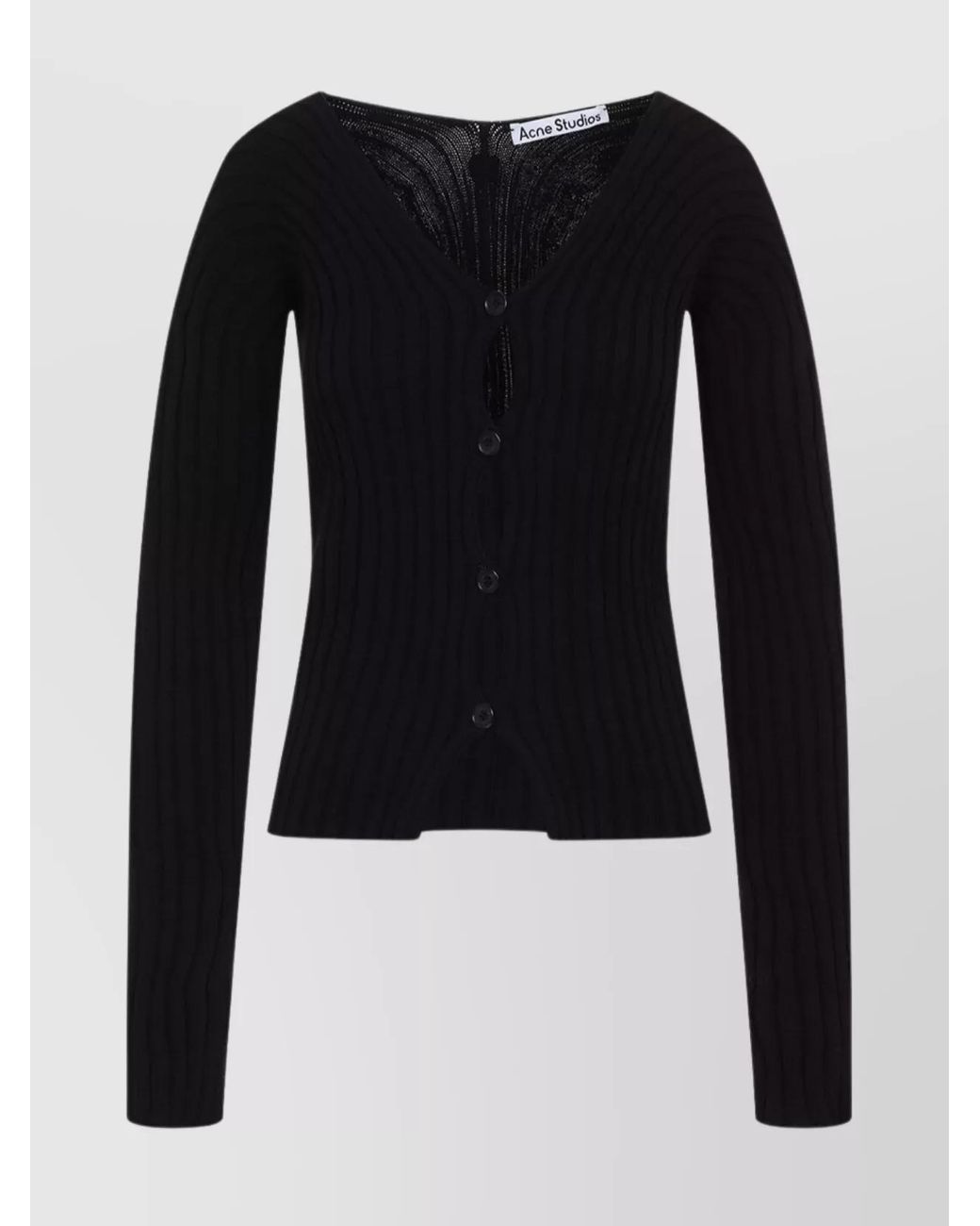 Oversized Ribbed Knit Cardigan with V-Neckline - Black main image 0