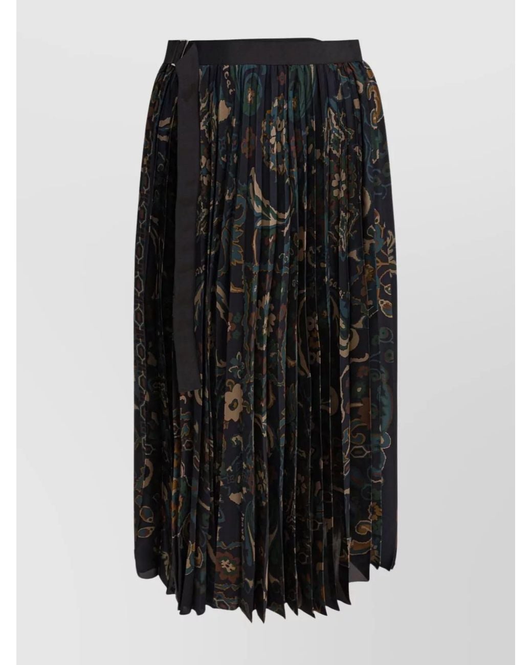 Sacai Black Floral-Print Pleated Skirt
