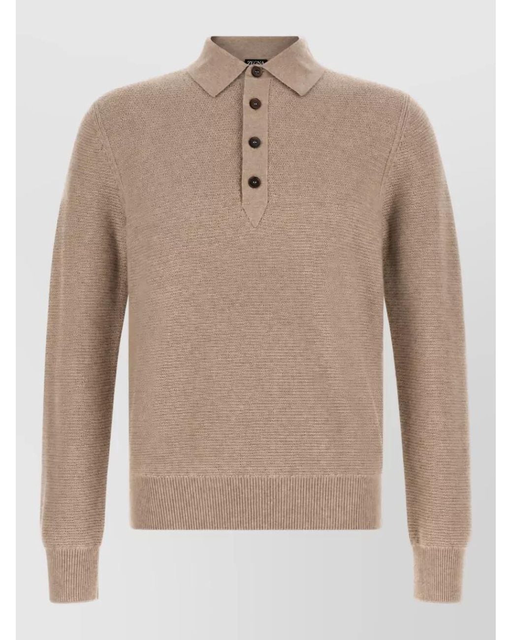 Zegna Natural Cashmere Long-Sleeve Polo Sweater for men