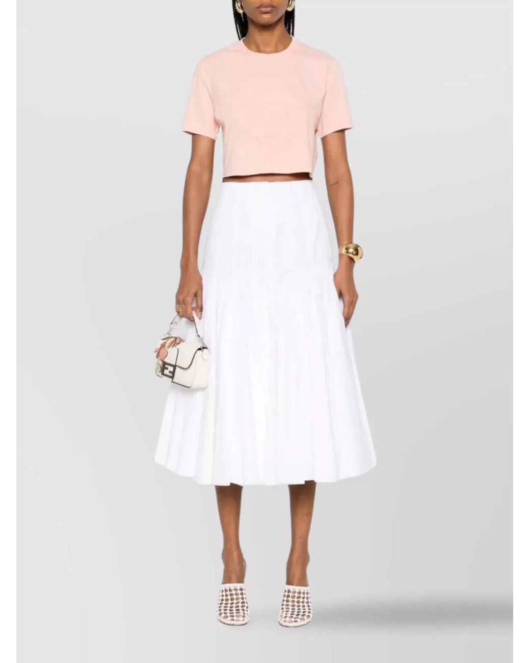Fendi Pink Cotton Cropped Logo T-Shirt