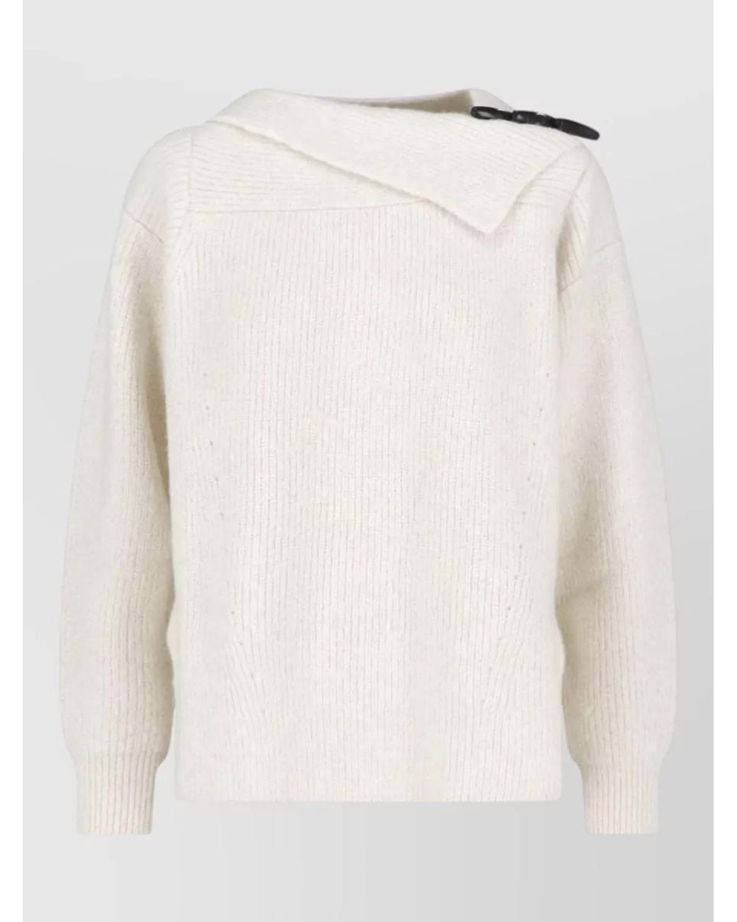 Isabel Marant White Alpaca Ribbed Asymmetric Turtleneck Jumper