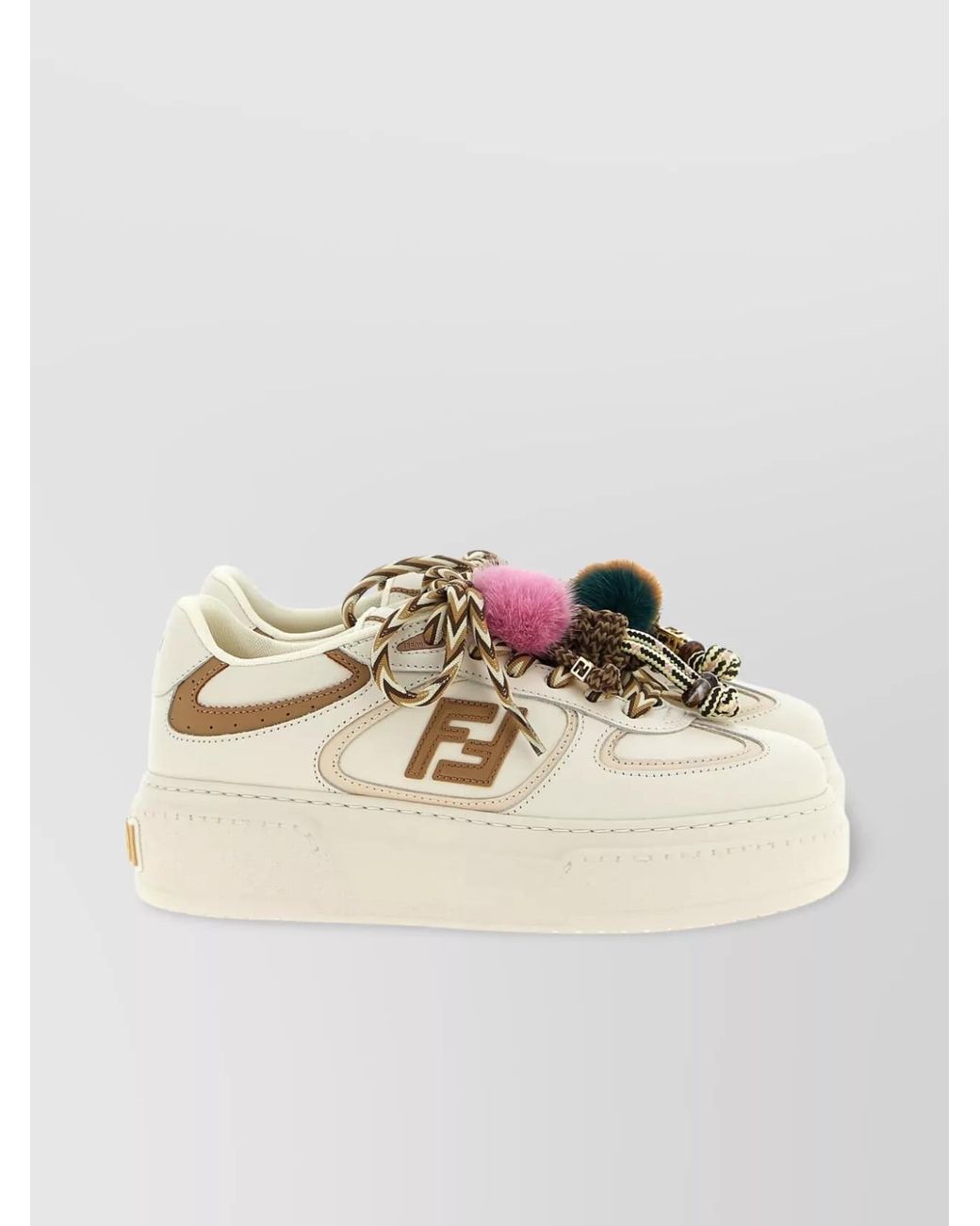 Fendi Natural Calf Leather Platform Low-Top Sneakers