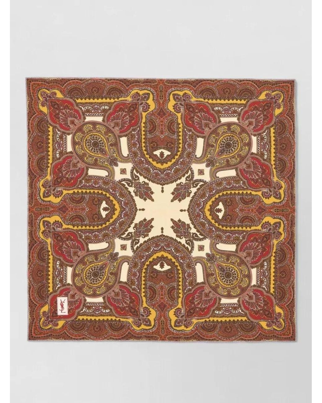Saint Laurent Brown Silk Paisley-Print Square Scarf