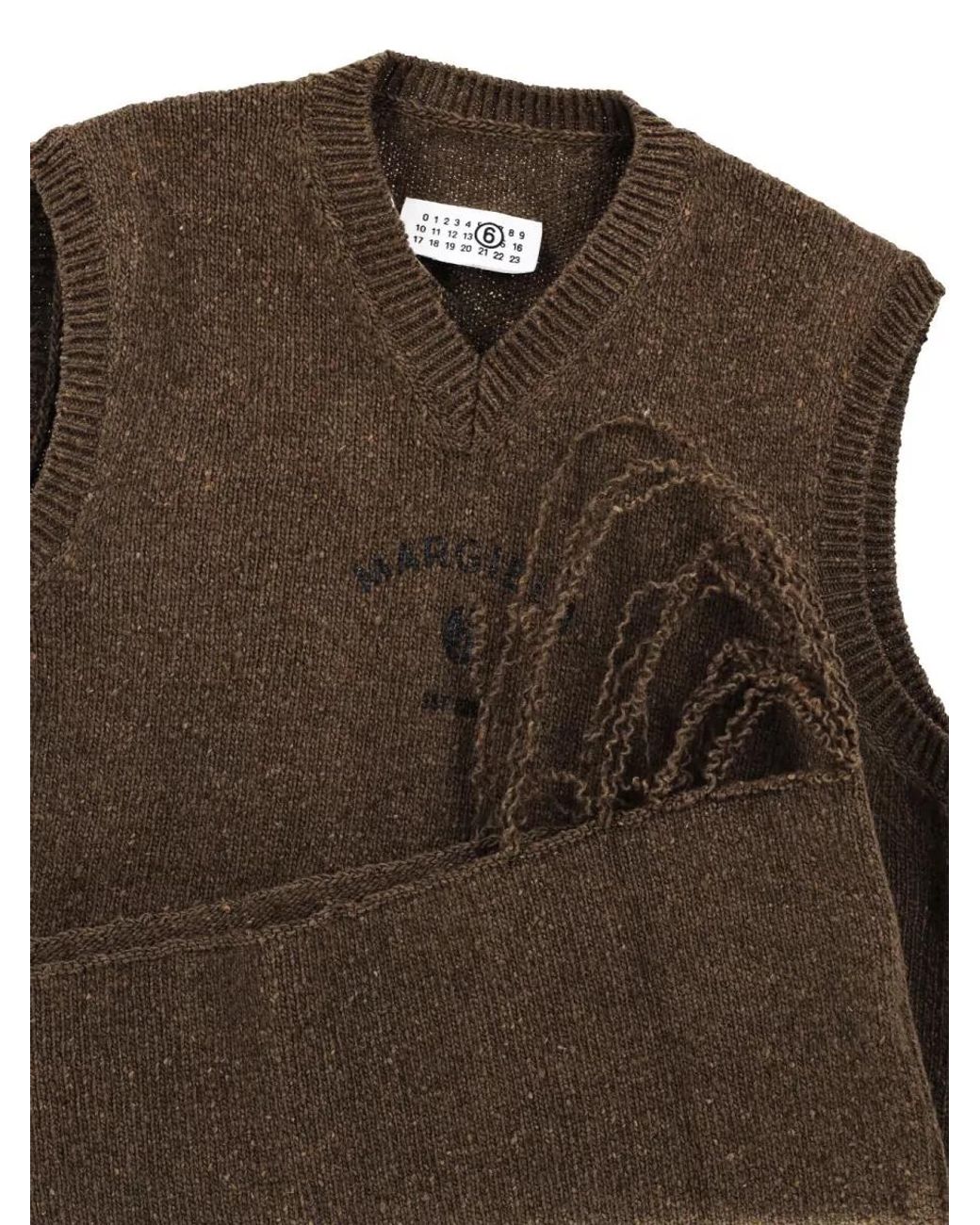 MM6 by Maison Margiela Green Logo Print Wool Blend V-Neck Sleeveless Jumper for men