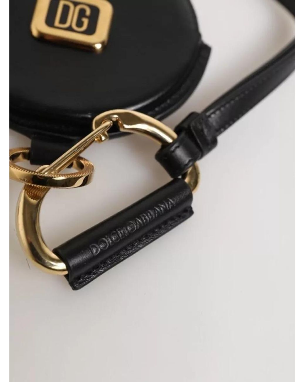 Dolce & Gabbana Black Leather Round Coin Purse Lanyard Wallet for men
