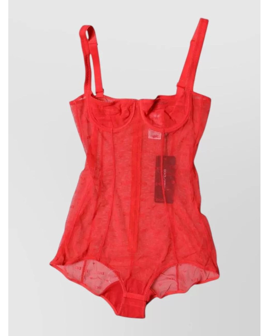 Dolce & Gabbana Red Mesh Balconette Bodysuit