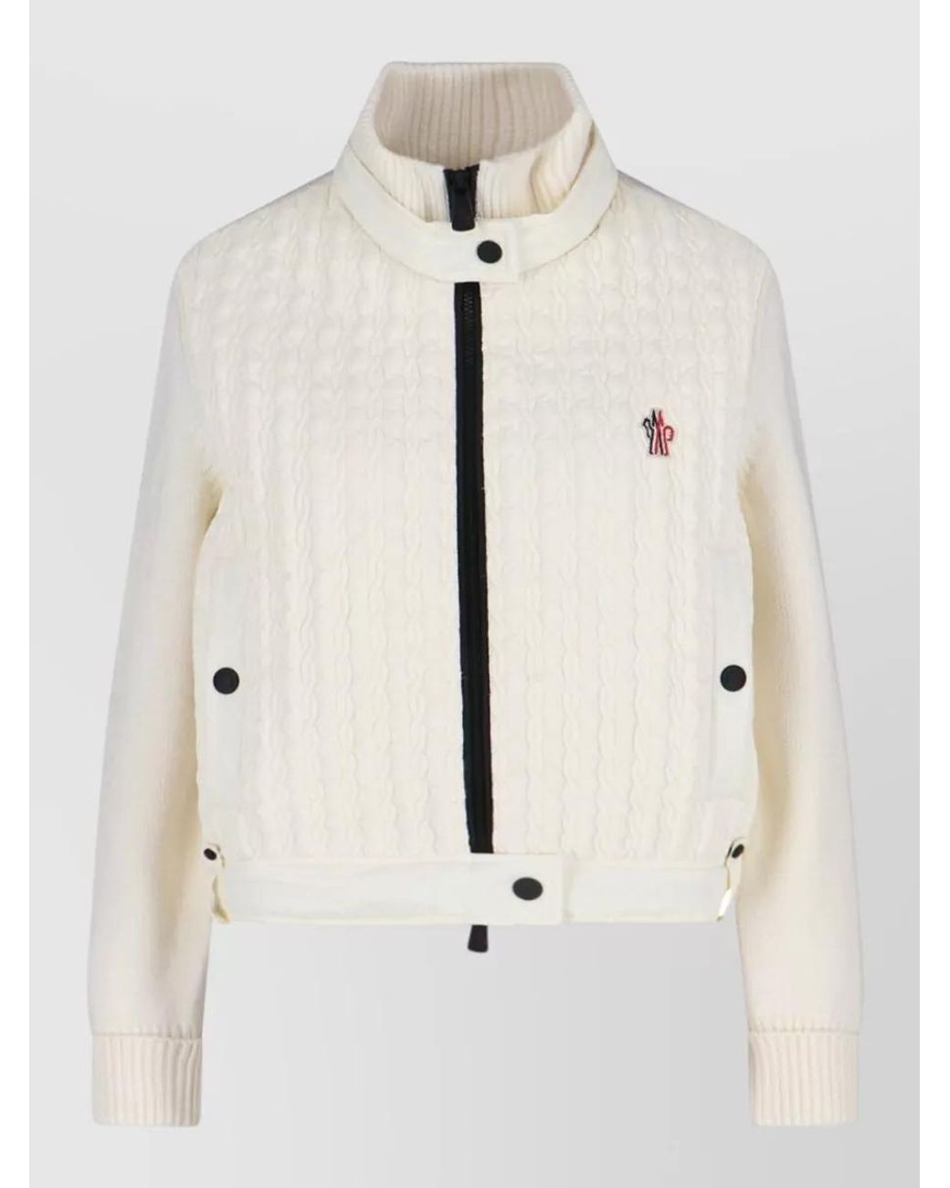 Moncler Natural Crewneck Jacket Quilted Texture Ribbed Cuffs