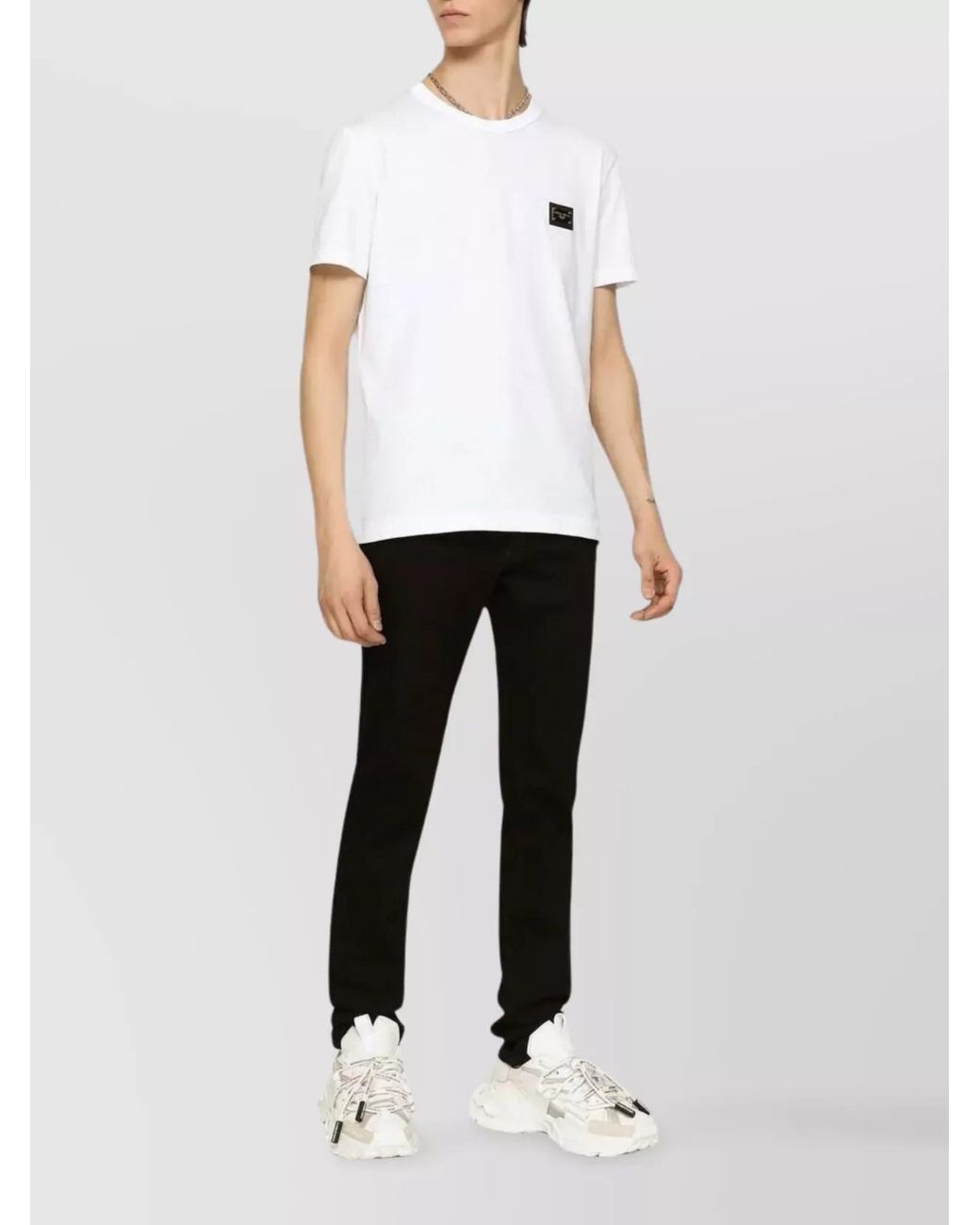 Dolce & Gabbana White Cotton Logo-Plaque Crew-Neck T-Shirt for men