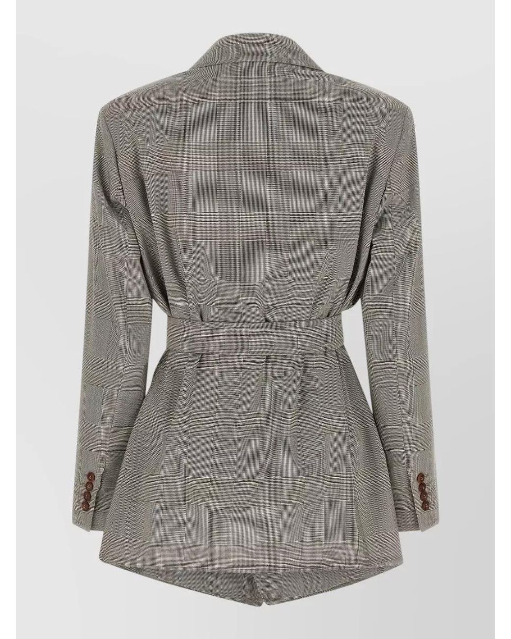 Max Mara Gray Wool Prince Of Wales Belted Wrap Blazer