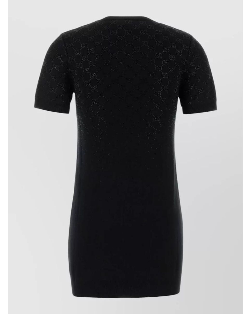 Gucci Black Wool Ribbed Crystal Embellished Mini Dress