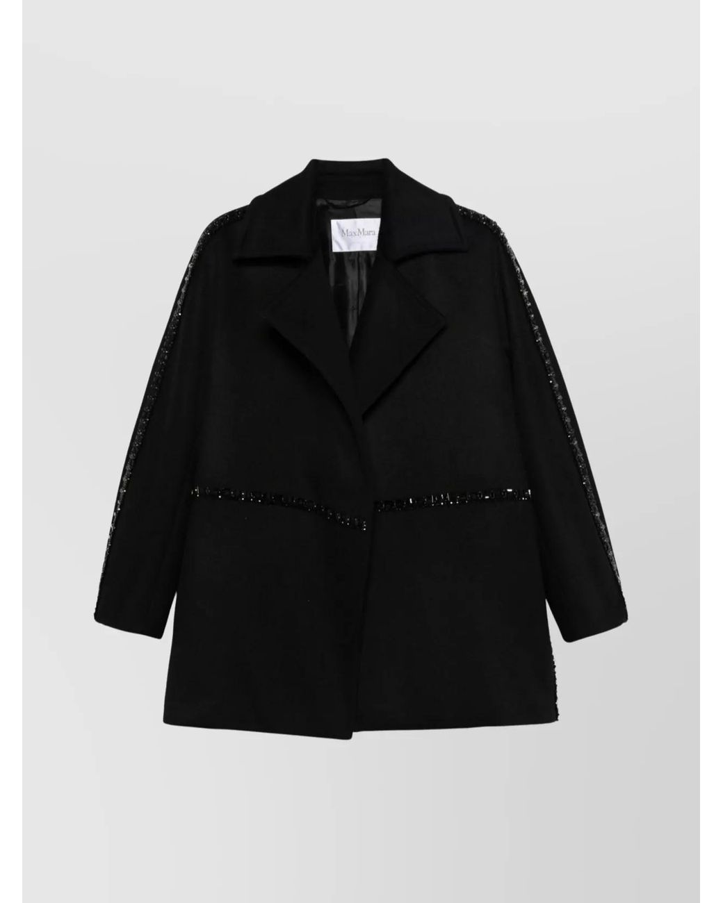 Max Mara Black Crystal Embellished Single Breasted Camel Hair Coat
