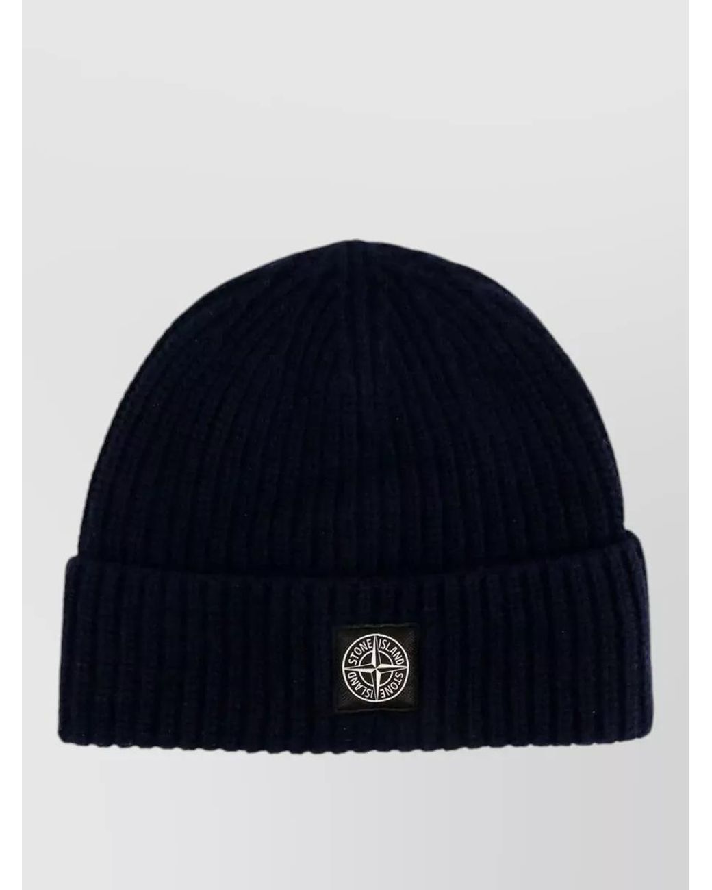 Stone Island Blue Ribbed Virgin Wool Beanie for men