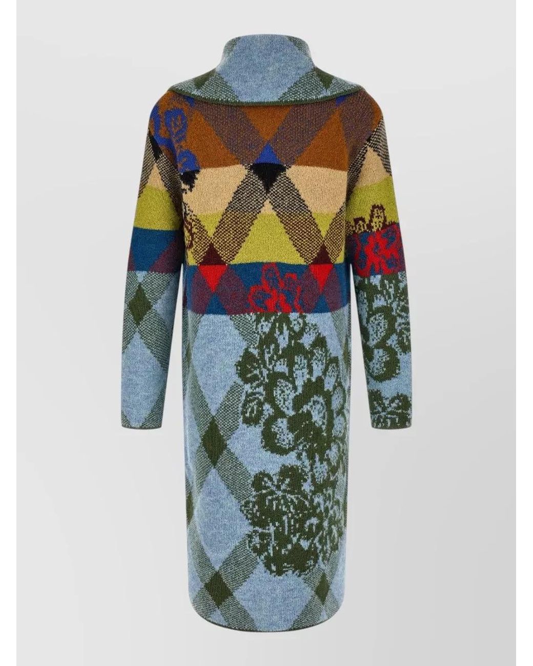 Dries Van Noten Blue Wool Alpaca Oversized Knee-Length Shawl-Collar Patterned Cardigan for men