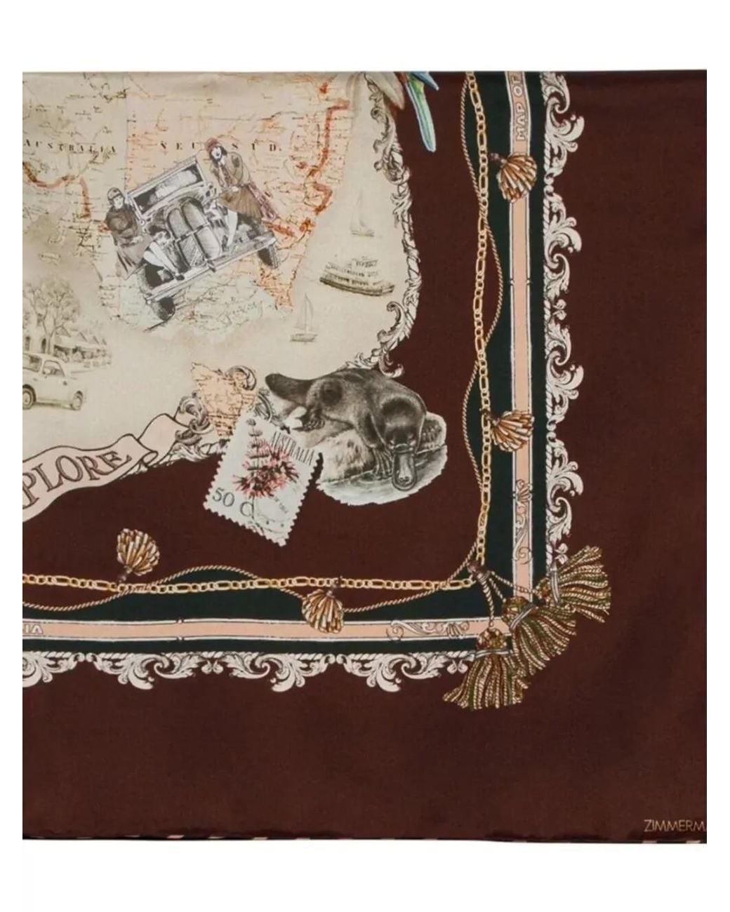 Zimmermann Brown Silk Printed Square Scarf