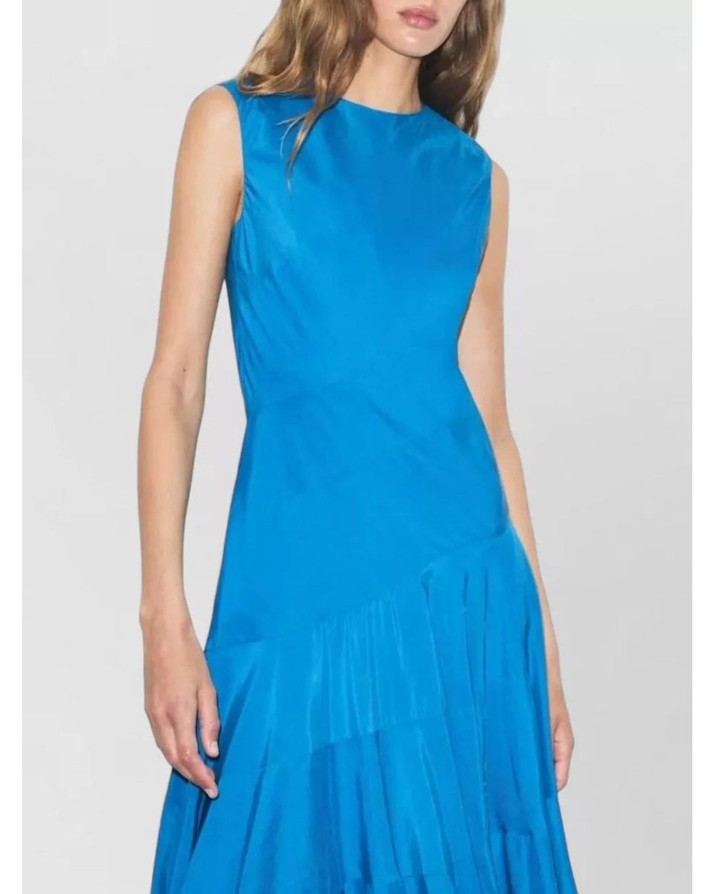 Tory Burch Blue Silk Sleeveless Asymmetric Midi Dress