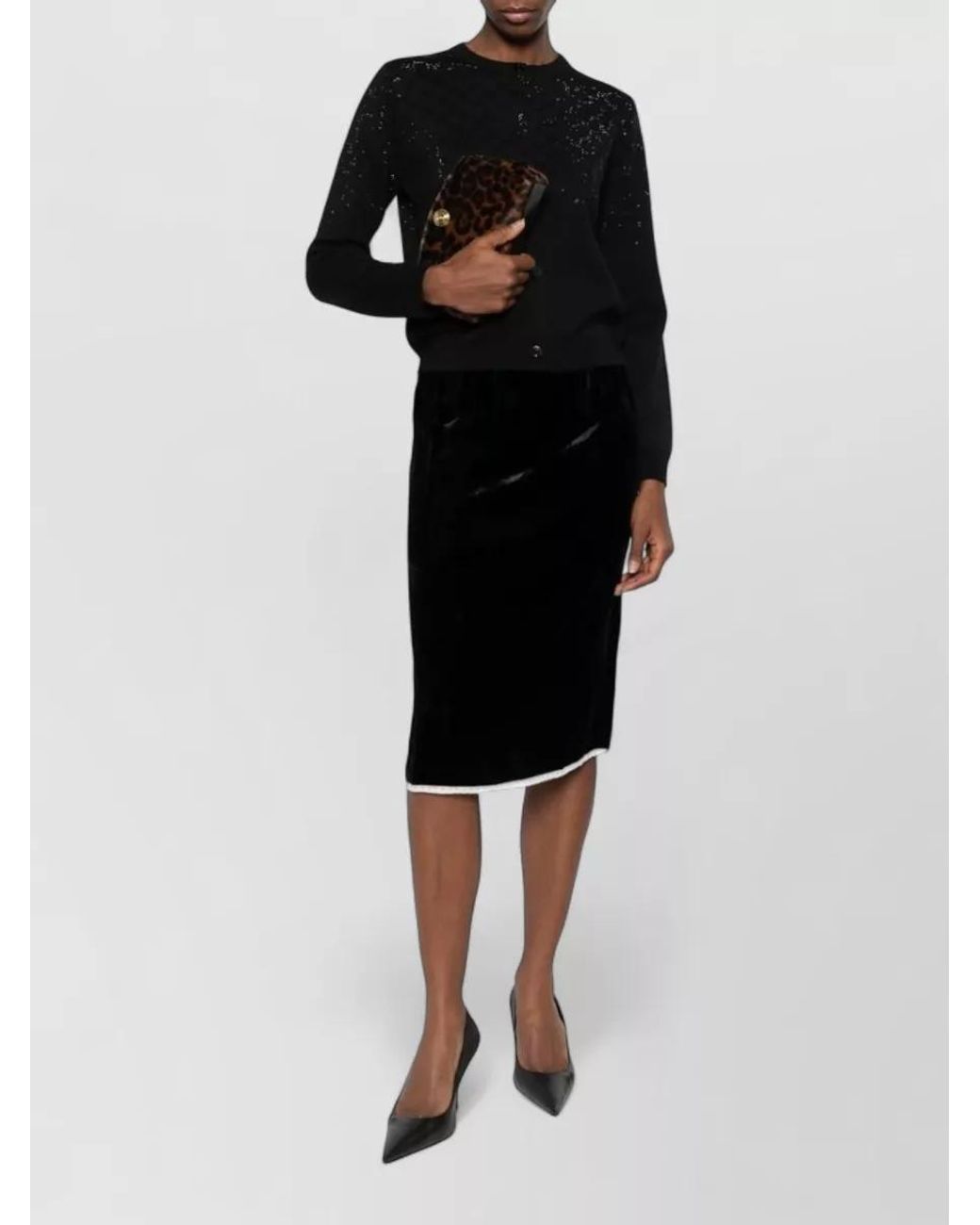 Gucci Black Wool Ribbed Crystal-Embellished Crew-Neck Cardigan
