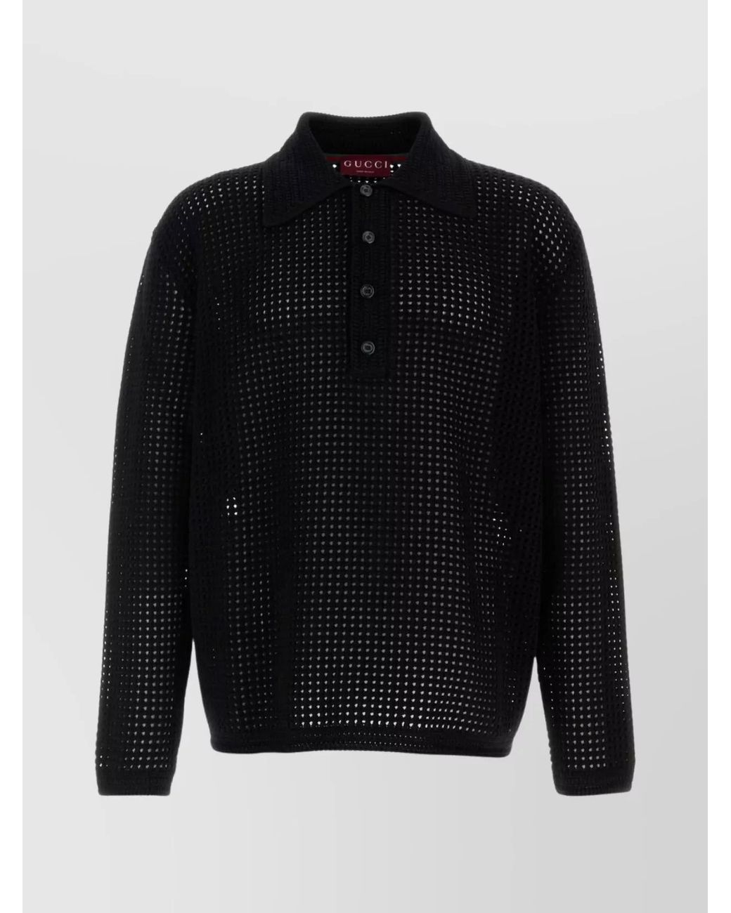 Gucci Black Crochet Polo Shirt for men