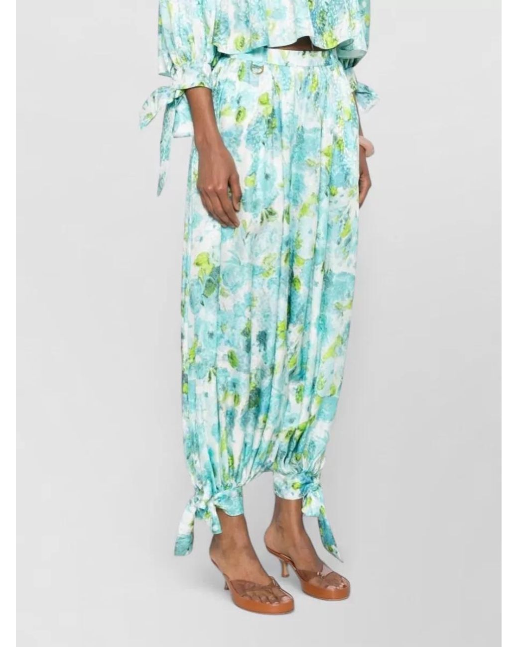 Chloé Blue Silk Floral-Print Jacquard Trousers